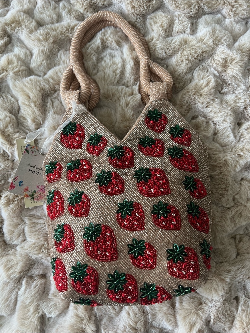 NWT Viral Beaded Strawberry Beaded Bag Handcrafted in India